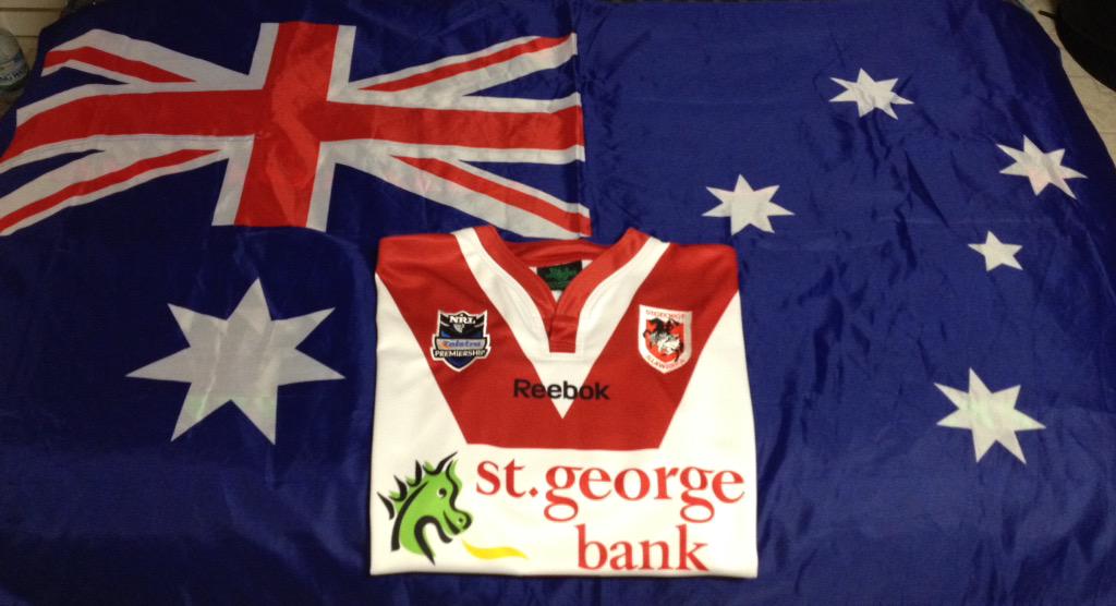 mrkempton's tweet photo. @NRL_Dragons Two things that make me proud to be Australian on ANZAC Day! #redv #dragons #jersey #australianflag http://t.co/J5iEXdhoSt