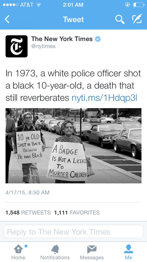 paulaw_dcc's tweet photo. White officer shoots young black boy. Sounds familiar. Been happening for years but only now media tell story #dcc106 http://t.co/1bNdEkF3nO