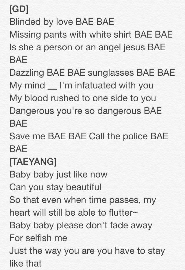 Sally Kang Trans Bigbang S Bae Bae Lyrics Baebae Http T Co Ycjdn2fy2w