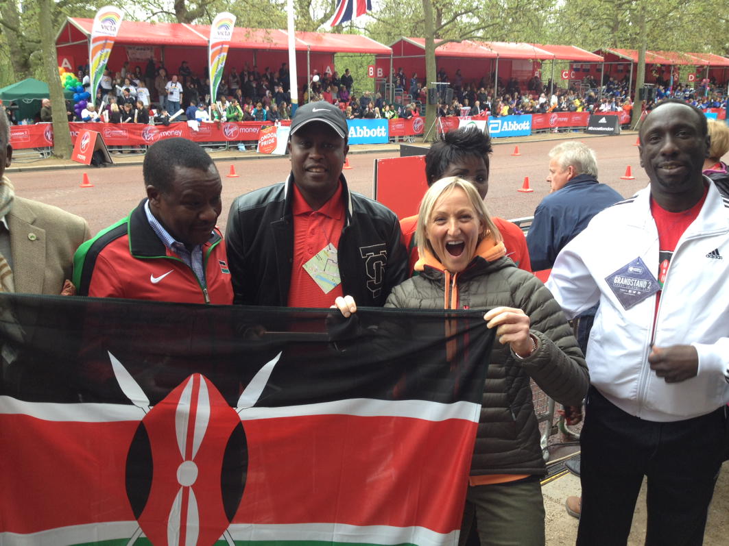 JaneHansom's tweet photo. Finish line celebrations with #teamkenya #timexpredicts #kenya1.2.3.4  #kipchoge http://t.co/8SwbWhSZuj