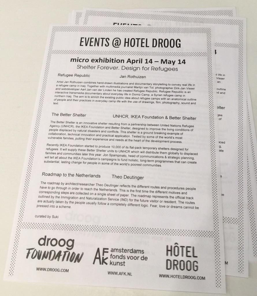 FreireCriss's tweet photo. #Shelter Forever Design For #Refugees.Must-see #microexhibition @hoteldroog @droogamsterdam http://t.co/Zym5i5mMrv http://t.co/yFxfittYiQ