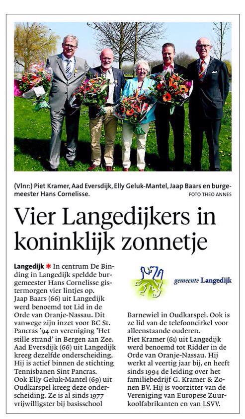 CDA Langedijk feliciteert de gedecoreerden van harte! Weer blijk van grote inzet Langedijkers op diverse gebieden.