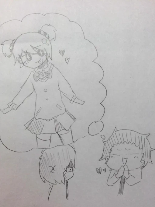 【創作】
鏡「魔法少女龍子ちゃんとか可愛いくね?絶対いいと思うんだよね下杉って全体的に小ちゃいし女の子みたいだしあっ、スカートなら大丈夫飛恋が用意してくれてるからあと…ベラベラ」
下(こいつ◯す…‼︎) 