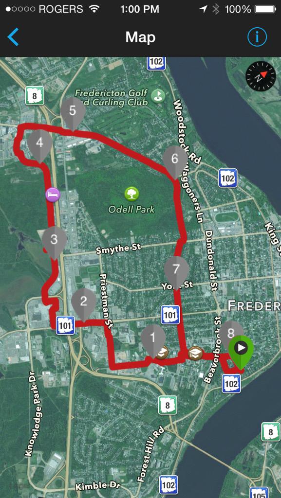 thomjeff's tweet image. 8.25-mi., 497-ft elevation gain. Hills are good for you. #runnb #Frederiction