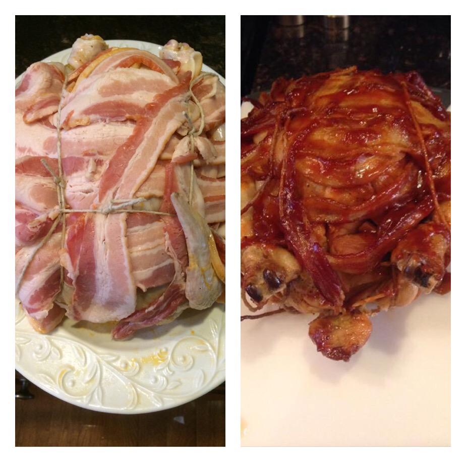 Bacon-wrapped BBQ smoked chicken?  Don't mind if I do #thatjusthappened #bbq @chasefitzy <a href="/jason_palomo/">Jason Palomo</a>  <a href="/shoprgrl_84/">Amanda Johnson</a>