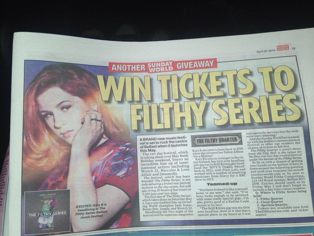 Pick up today's Sunday World for your chance to win tickets to #TheFilthySeries with <a href="/KatyB/">KATY B</a> and <a href="/Wretch32/">Old Flame</a>