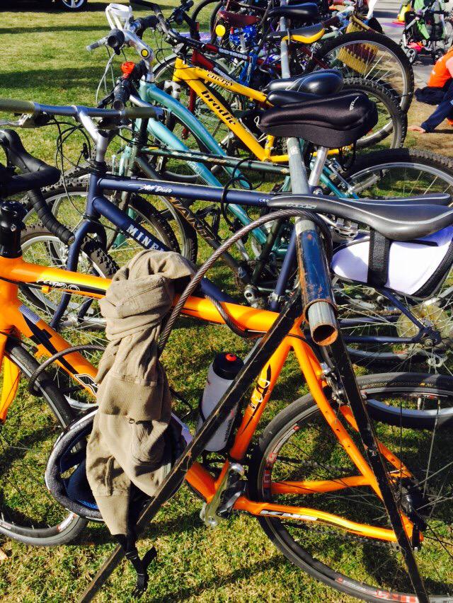 PamDamoff's tweet photo. When you provide parking and tell people to ride to an event - this is what happens!! Thx @mercedes10k - great job. http://t.co/LHpLr2YgQu