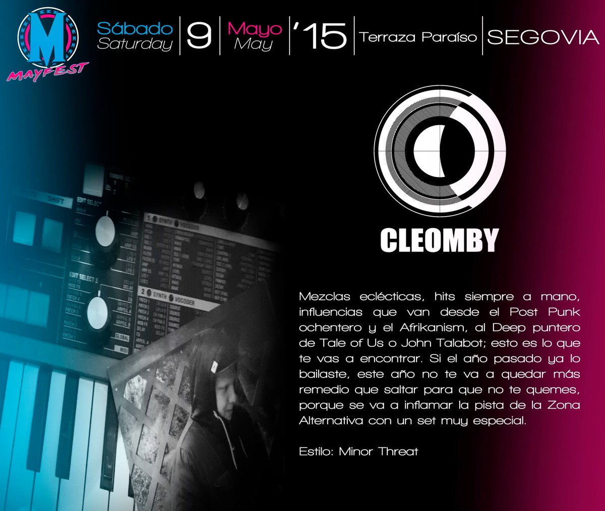 MayFestSegovia's tweet photo. Y SEGUIMOS CON NUESTRO CARTEL!! UN GUSTAZO PRESENTAR A #CLEOMBY EN @MayFestSegovia http://t.co/sjDznKrCsq