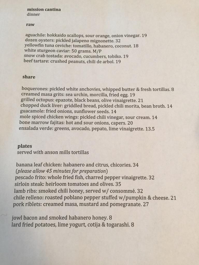 dannybowien's tweet photo. Pm menu @cantinanyc http://t.co/LivEgl1hmD