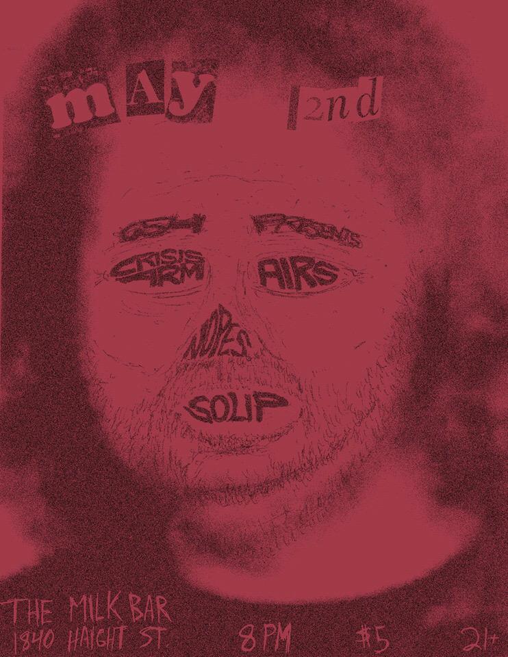 654Presents's tweet photo. Saturday! 1840 Haight Street. @CrisisArm @airsmusic #nopes #solip 21+ $5 @TheMilkBarSF http://t.co/5i8d4xB3rM