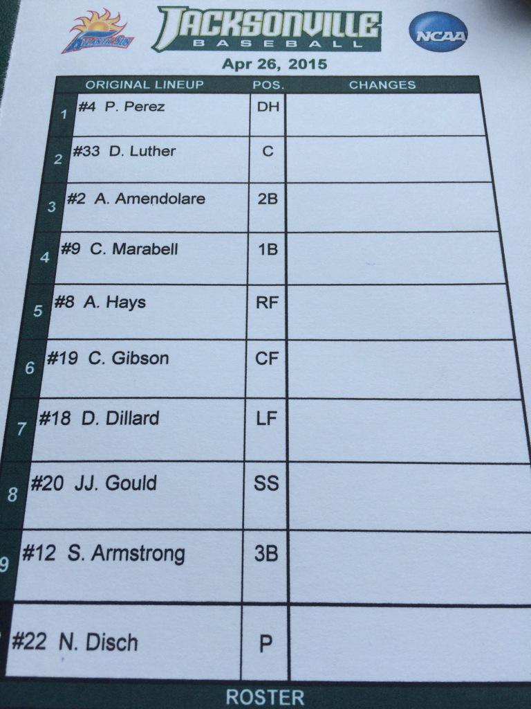 JUBaseball's tweet photo. Underway here at Sessions Stadium, Montez lineup #letsplayseven across the way from @SunsBaseball http://t.co/fWPVBHV1HT