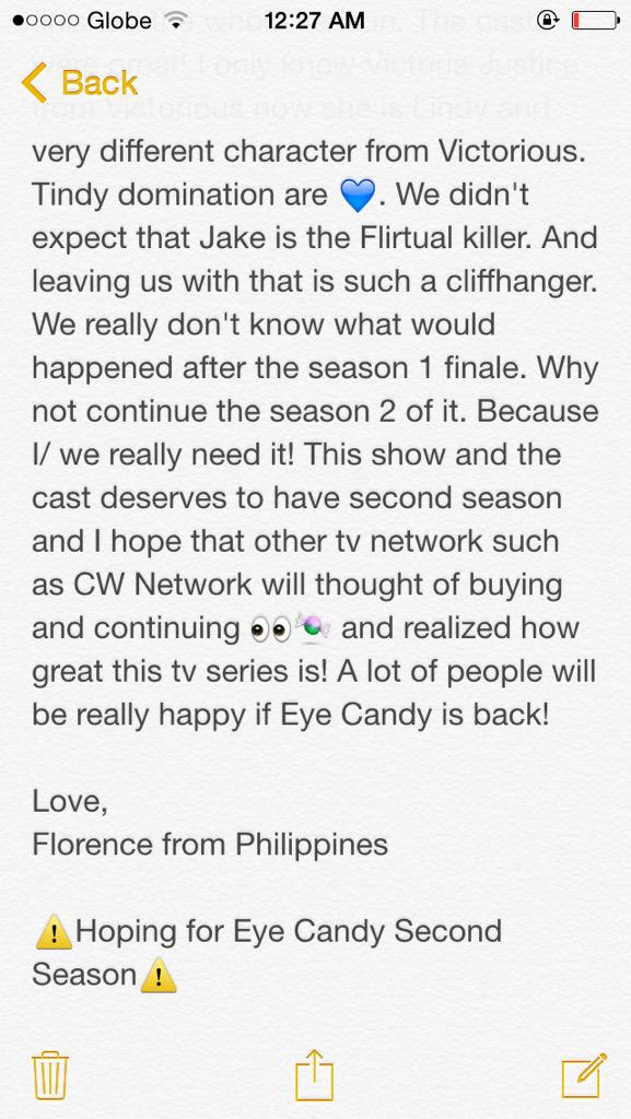 floooseries's tweet photo. We need Eye Candy in our life! ππ
#BringBackEyeCandy #EyeCandySeason2 #RenewEyeCandy #SaveEyeCandy http://t.co/epL1zMeXGO