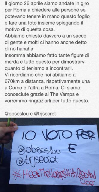 fluss0daria's tweet photo. @TheVampsItalia @cleotoms @Cioepanini
Tutto per dimostrarvi quanto ci teniamo
@trjsecret
#MeetTheVampsWithCleoAndCioè http://t.co/4z4ZutdTr7