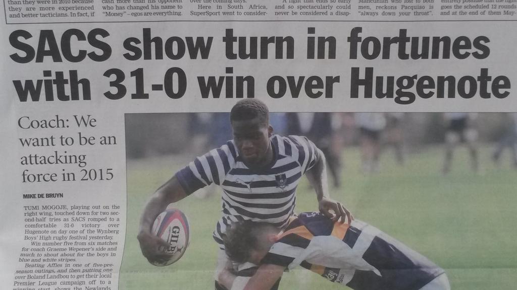 Nice article on SACS Rugby in today's Sunday Argus #keeponbelieving
