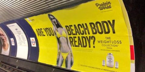 CosmopolitanUK's tweet photo. Women are updating this 'Beach Body' advert with their own messages of body positivity http://t.co/N1Fn610NVF http://t.co/Wa2WyL6ifb