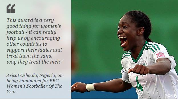 Our final nomination for the BBC Women's Footballer of the Year Award Nigeria's <a href="/asisato1/">Asisat Oshoala</a>
