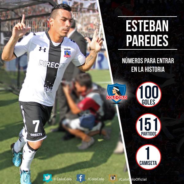 ColoColo's tweet photo. #EstebanParedes #1ídolo #100Goles http://t.co/E5rfFC1x1L