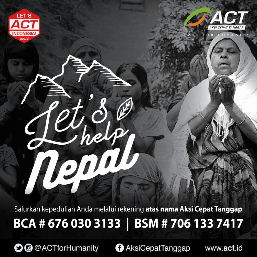 MRIJakarta's tweet photo. Ribuan jiwa tewas dan ribuan lainnya membutuhkan kepedulian kita akibat gempa Nepal, #LetsHelpNepal! http://t.co/M5DF1e8G4L