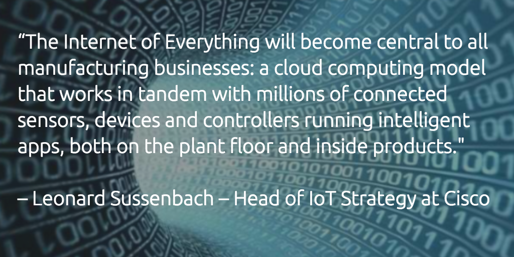 ldevitton's tweet photo. #InternetofEverything will become central to all manufacturing businesses (Leonard Sussenbach, head Cisco IoT Strat.) http://t.co/QF9IboReeS