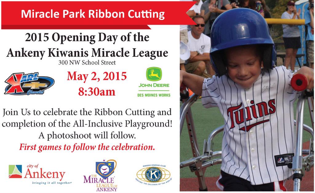 Join us for a Ribbon Cutting at Ankeny Miracle Park on Saturday, May 2 at 8:30 am! #ankeny #miraclepark