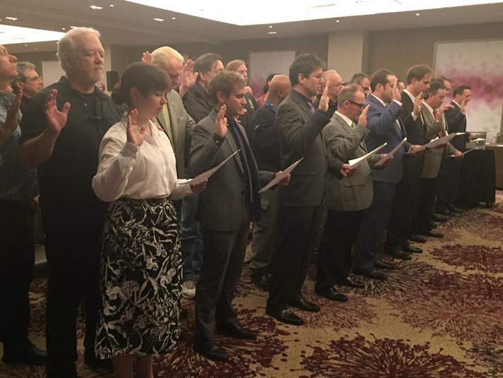 New IATSE Local One Members being sworn in at today's Monthly Meeting.