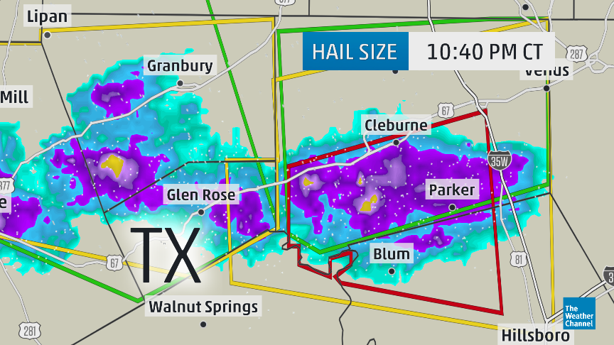 weatherchannel's tweet photo. 10:40pm CT: Per @DrGregForbes, #severe storms are moving so slowly, "we'll need a snowplow to clear the #hail" #TXwx http://t.co/BS0myHkcoH