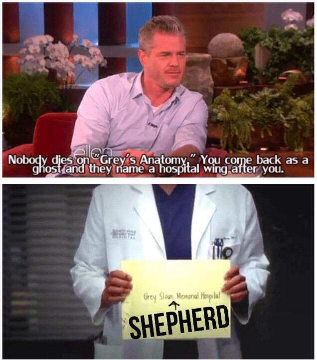 kns51316's tweet photo. I bet they'll change the hospital name to Grey Sloan Shepherd Memorial Hospital. @GreysABC #GreysAnatomy #GSSMS http://t.co/FPpkel5ruA