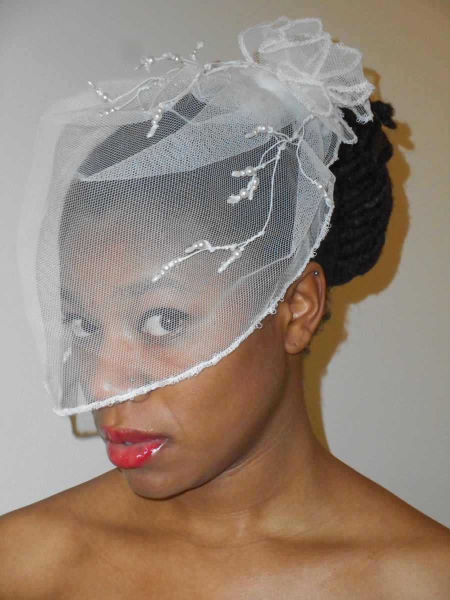 ReneeMeneTique's tweet photo. This is a hand designed and beaded custom birdcage veil, Congrats to the happily newly wed couple! http://t.co/R1vTgbX2W5