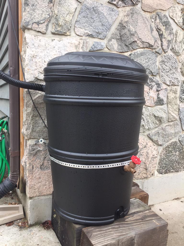Cornisto's tweet photo. Just installed this 55 gallon water barrel, already full after one day from this storm. http://t.co/hWuFIuET32
