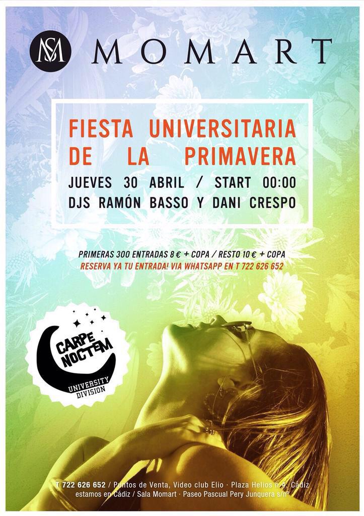 Comienza la fiesta el jueves en <a href="/SalaMomart/">Sala Momart Cadiz</a> <a href="/NoctemNoctem/">Carpe Noctem</a>