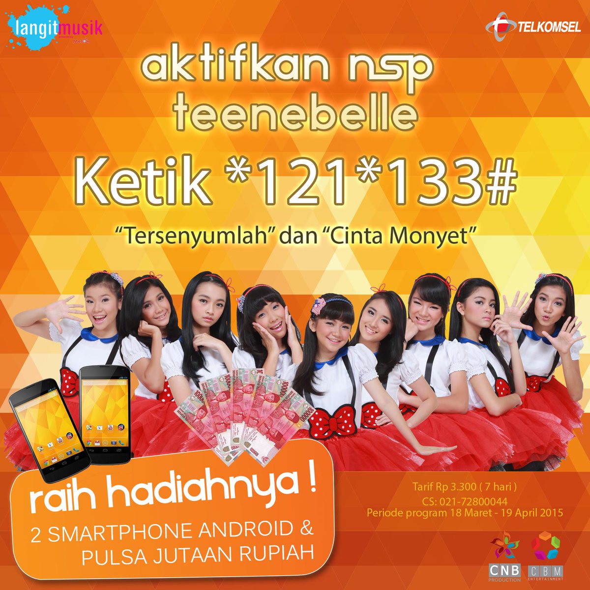 Aktifkan NSP Tersenyumlah atau Cinta Monyet bisa dapat 2 smartphone android dan pulsa jutaan rupiah, ketik *121*133#