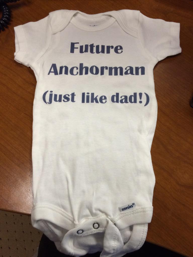 MikeCurkov's tweet photo. Awesome baby gift from my wonderful producer @KristenTripodi! #amnewsers #FutureAnchorman http://t.co/Um0uKzUWv7