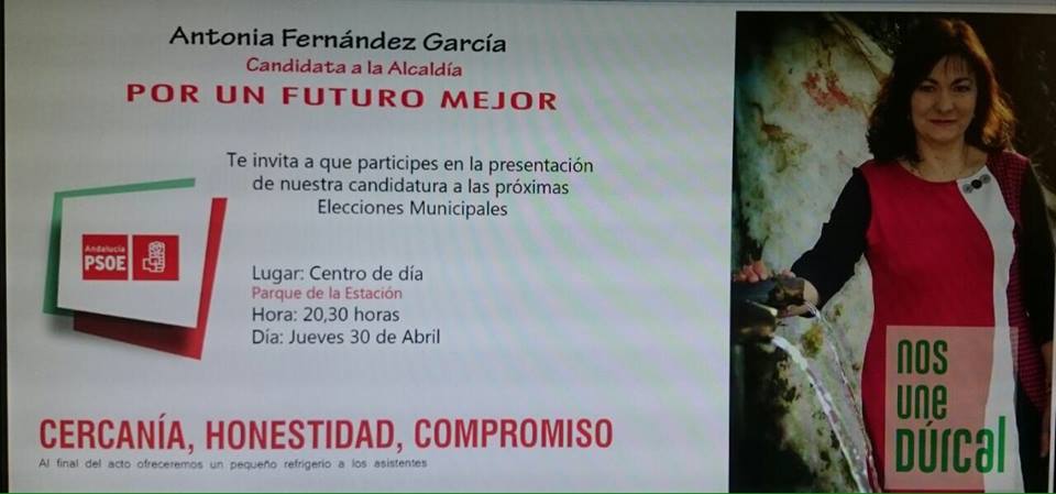 PSOEDurcal's tweet photo. Jueves 30. h20:30. Centro de Día. Presentación de la candidatura Socialista a los durqueñ@s. #NosUneDurcal http://t.co/grTzTGrr1E