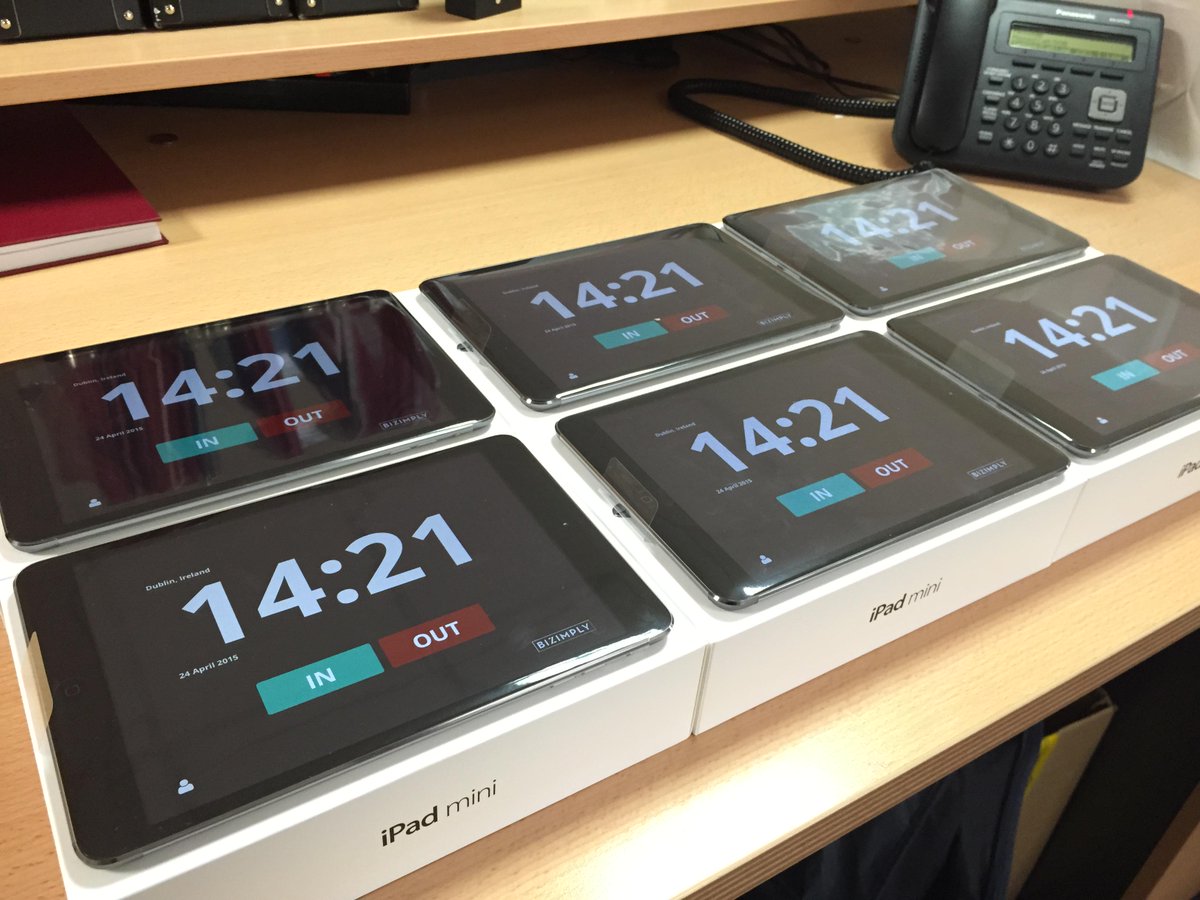 Bizimply's tweet photo. iPads loaded with our #Timestation app ready to go to a new customer. #software http://t.co/q59bMd3dXM