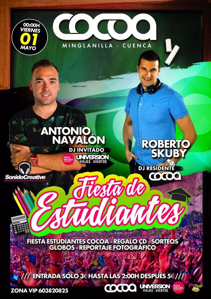 CocoaDisco's tweet photo. Ven y disfruta de una noche mágica con los estudiantes, en cabina @navaloncreative y nuestro residente @RobertoSkuby http://t.co/Se417KLjqh