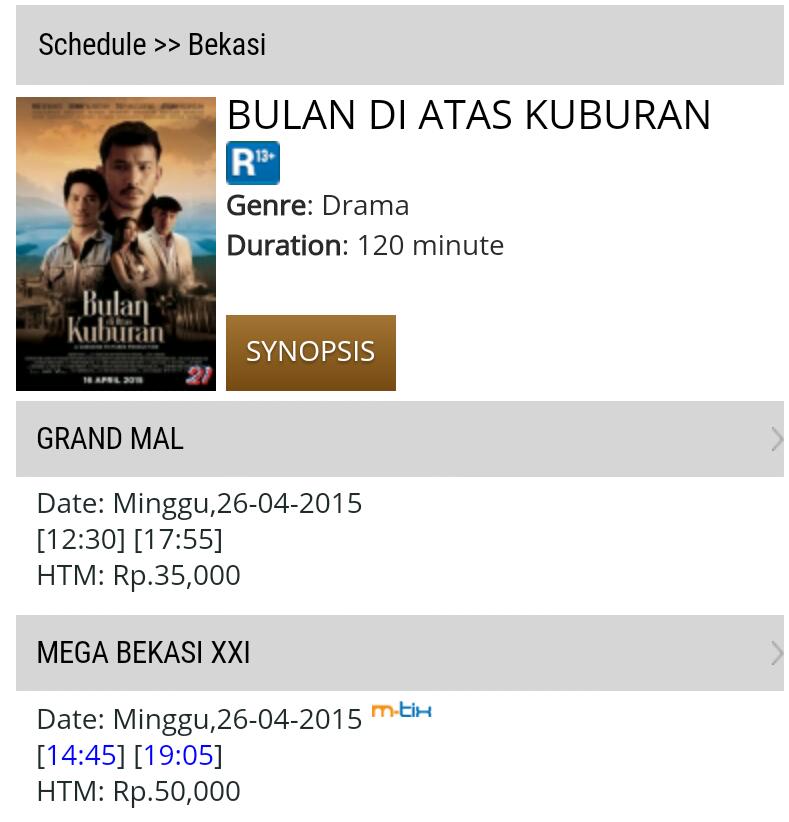 Ayo buat kalian yang belum nonton, Film Bulan Di Atas Kuburan masih tnya di Grand Mal  &amp; Mega Bekasi XXI #AyoNonton