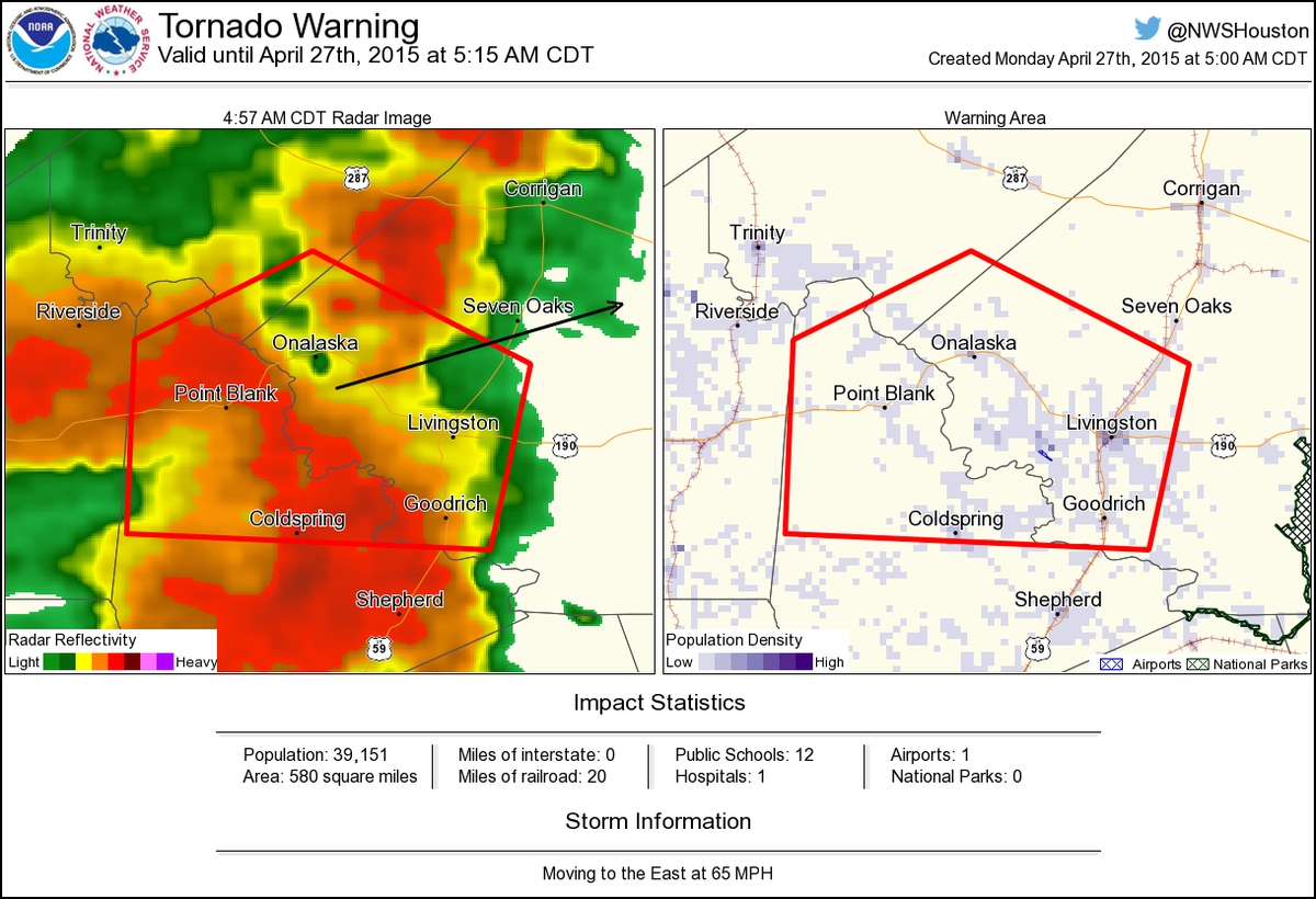 Tornado Warning including Livingston TX, Onalaska TX, Coldspring TX