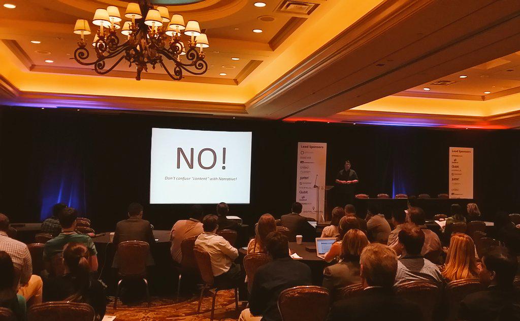 24Notion's tweet photo. Great POV: Don't confuse "content" with narrative ~ keynote by @searchmartin @orbitz #adobetravel #dtsconf http://t.co/3EDEVS0Nhn