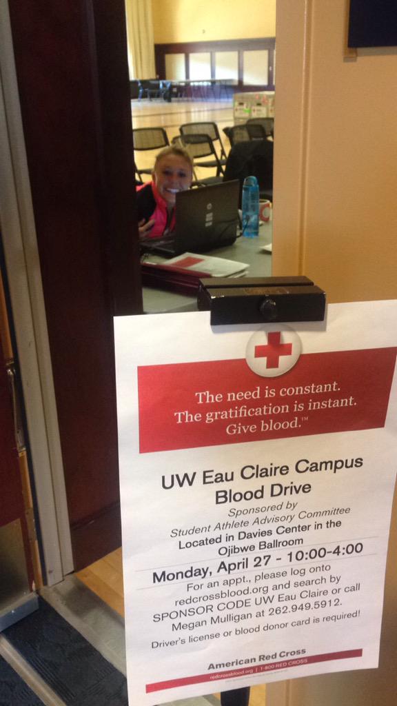 UWECSAAC's tweet photo. Come visit this tennis star and SAAC representative, Renee Nelson, at the blood drive registration table! http://t.co/WT02zwEQN9