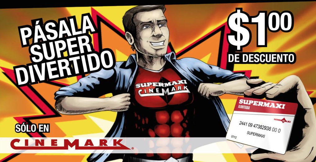 ClaroEconomicos's tweet photo. En @cinemarkEC recibe $1.00 de #DESCUENTO en todas las funciones, presentando tu #TARJETA #SUPERMAXI. http://t.co/Ktm306faHN