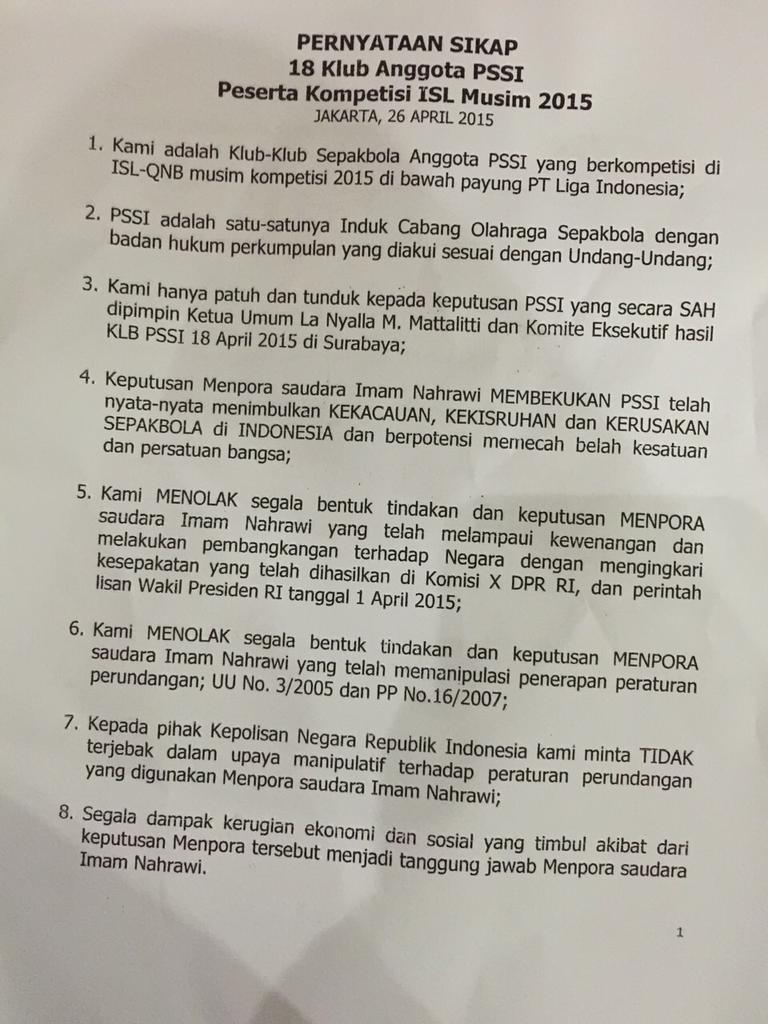 revolupssi's tweet photo. Klub ISL: Kami hanya patuh dan tunduk pada La Nyalla, Menpora telah membangkang thd negara. #ngek http://t.co/v43tBYYoni
