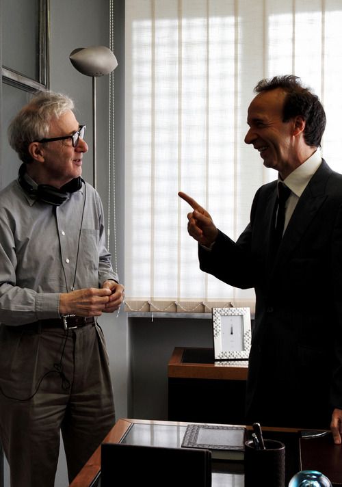 SpecialBenigni's tweet photo. Woody Allen &amp; Roberto Benigni on the set of To Rome with Love http://t.co/DtrXqEo6L6