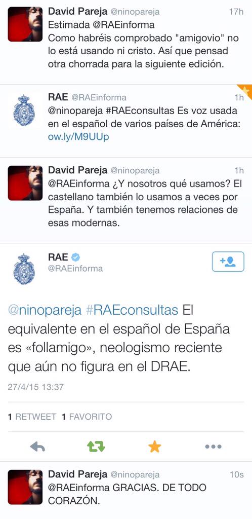 davidpareja's tweet photo. Aquí, gestionando cosillas con la RAE para que "amigovio" no llegue a nuestros hogares. http://t.co/6g9jmENPai