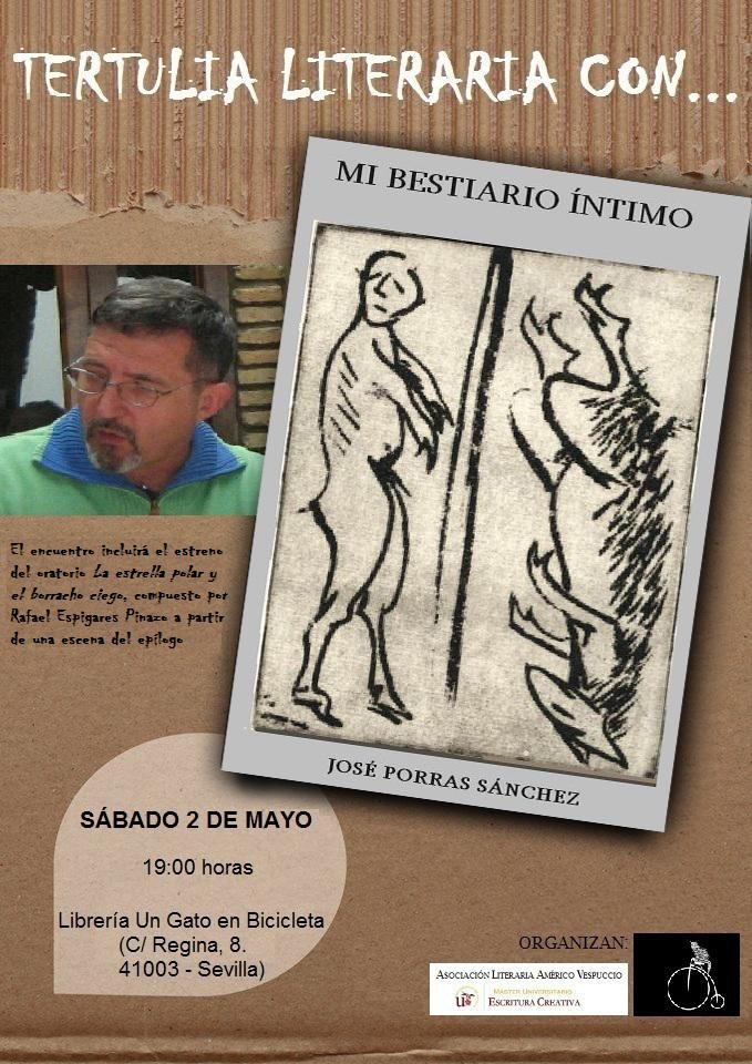 Isabel_foto's tweet photo. "Tertulias literarias con..." José Porras Sánchez. Sábado 2 de mayo a las 19:00 en librería @gatoenbicicleta Sevilla. http://t.co/l3a5uYOXTK