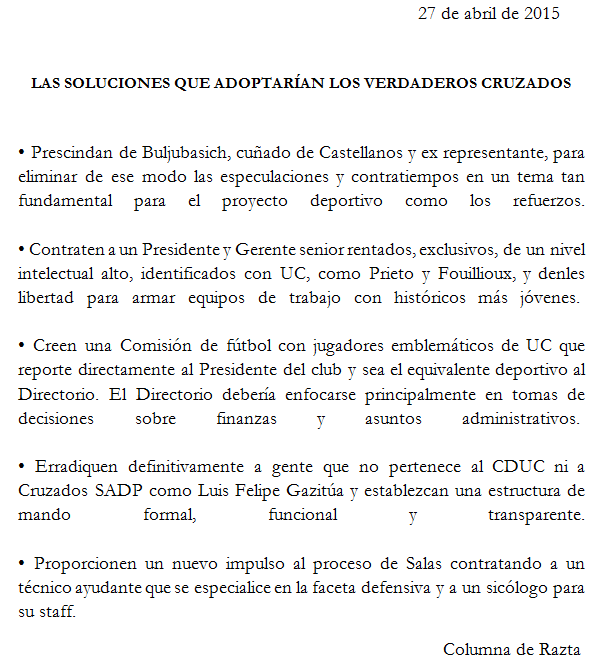 columnaderazta's tweet photo. Las soluciones que adoptarían los verdaderos cruzados #LosCruzados #CDUCenelcorazón http://t.co/sDTHN1P3rI