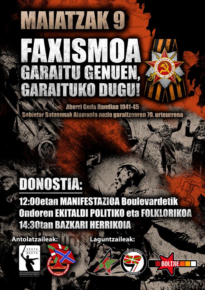 Antifaxismoa's tweet photo. Maiatzak 9 Mayo
#Donostia #9мая  #70летПобеды 
Faxismoa garaitu genuen, garaituko dugu!
@ErnaiDonostia @piztu_info 
http://t.co/SQfCtpiaT7