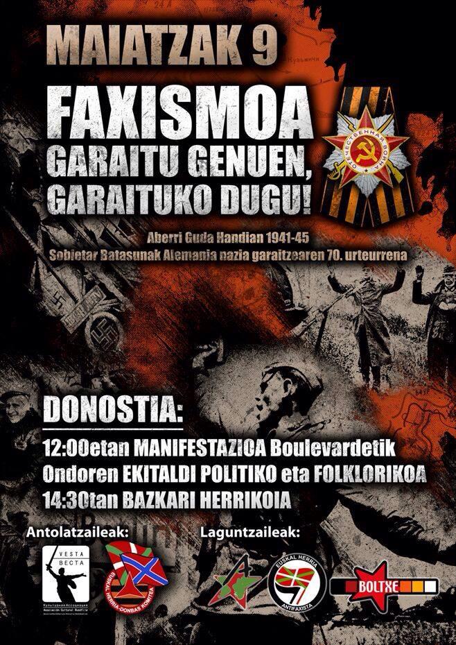 Antifaxismoa's tweet photo. Faxismoa garaitu genuen, garaituko dugu! ✊🏼
Maiatzak 9 #Donostia
@IAntifaxista @Antifaxismoa @BilboAntifa 
http://t.co/CBlpgRXlYd