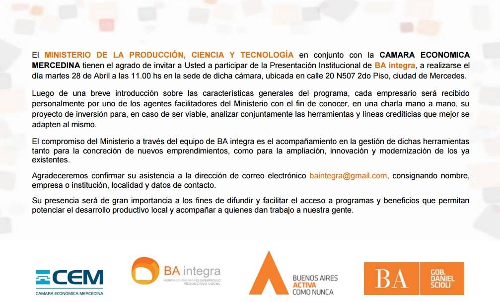 BAintegra's tweet photo. Mañana martes 28/4 estaremos con el equipo de BA Integra en MERCEDES asesorando a MiPYMES locales y de la zona. http://t.co/NronL8XQ1g