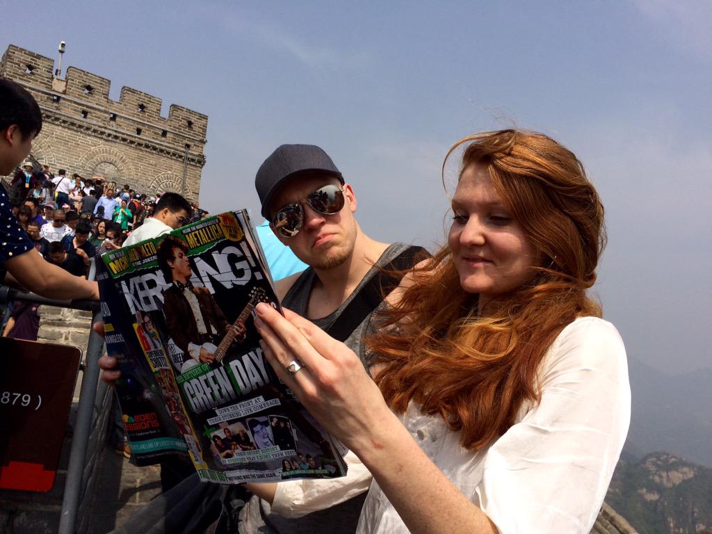 <a href="/officialWATC/">We Are The Catalyst</a> at the Great Wall in China reading the latest <a href="/KerrangMagazine/">Kerrang!</a> , first show on the tour start tomorrow!