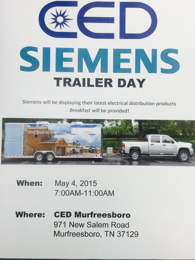 Come Join Us May 4 for Siemens Trailer Day.Come check out The latest products from Siemens #Murfreesboro #Rutherford